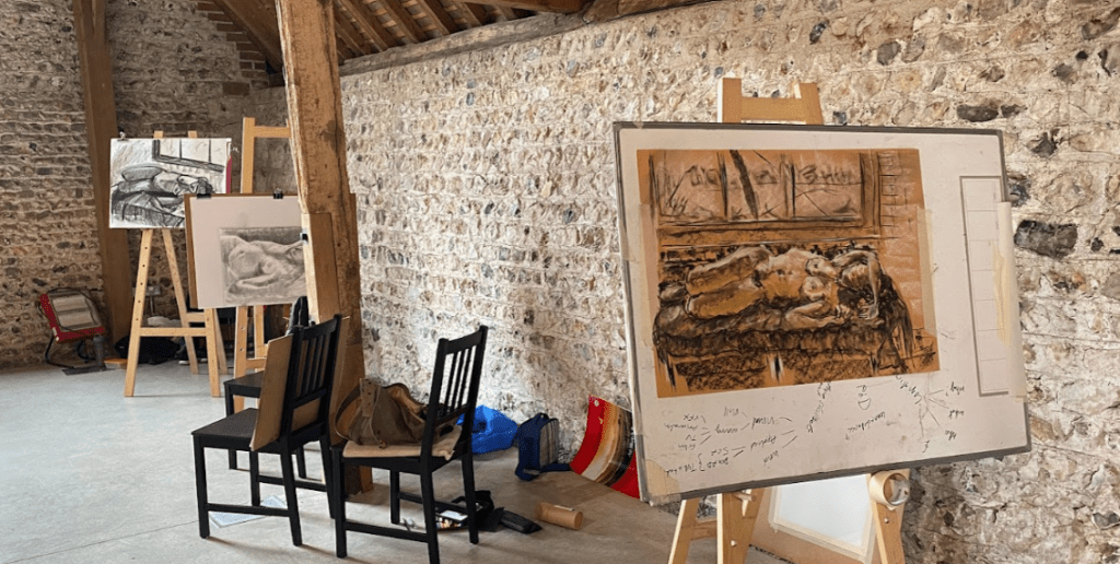 The set up for life drawing at the Barn, Charleston Farmhouse
