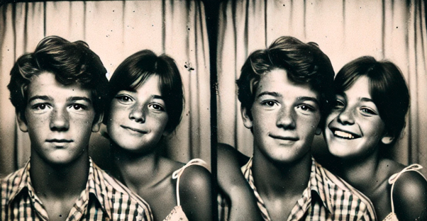 Young teens snuggle up in a photobooth to show their love