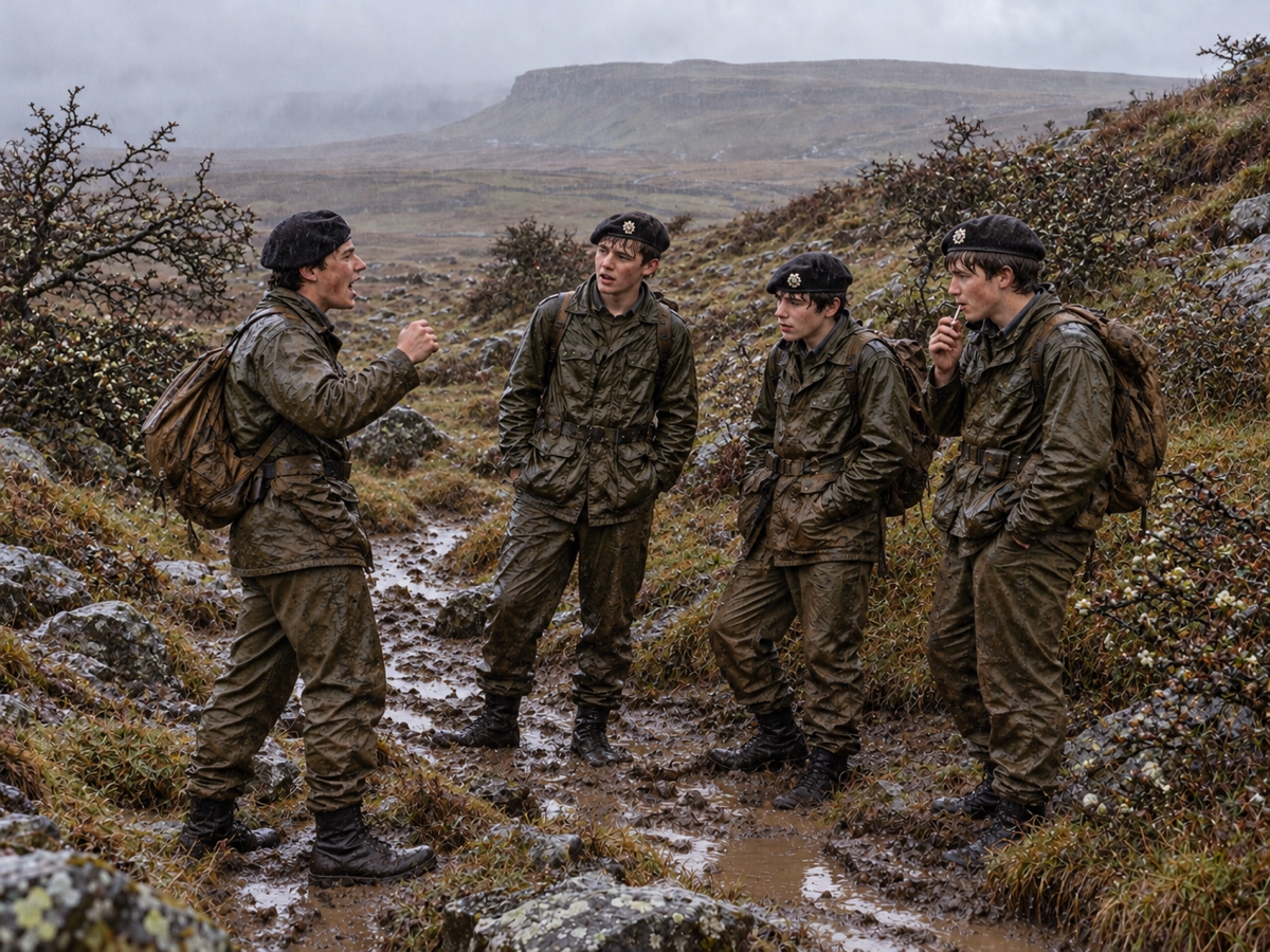 Playing Soldiers in the Rain CCF Field Day at Sedbergh School, 1976